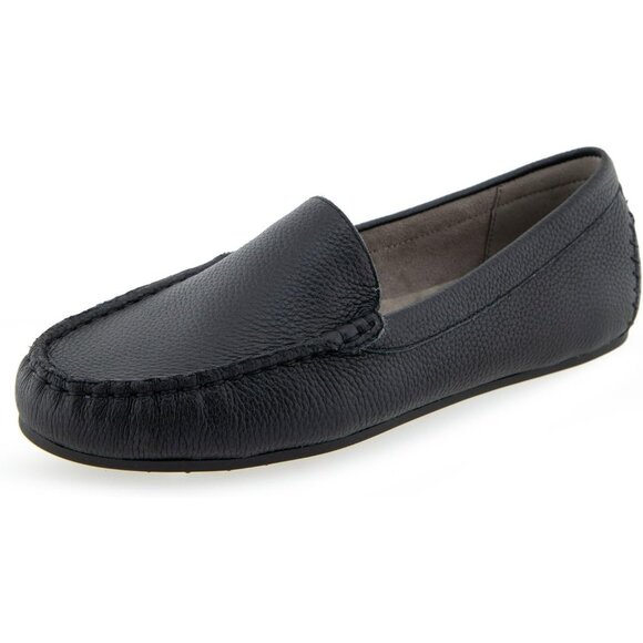 Aerosoles Womens Black Black Leather Closed Rounded Toe Over Drive Flats Loafer - Picture 1 of 7